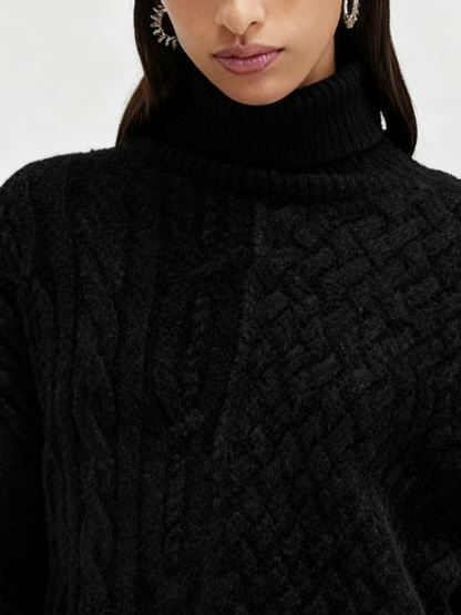 Black Turtleneck Cable Knit Sweater