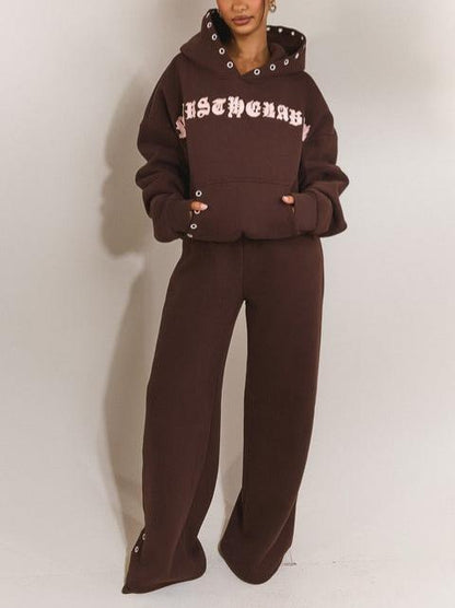 Stylish Brown Hooded Sweat Set