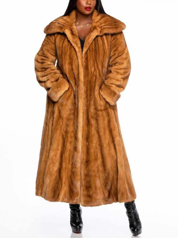 Luxury Winter Outerwear Full Long Camel Mink Fur Coat