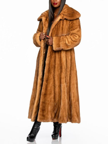 Luxury Winter Outerwear Full Long Camel Mink Fur Coat
