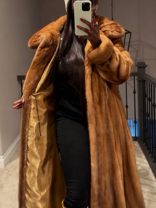 Luxury Winter Outerwear Full Long Camel Mink Fur Coat