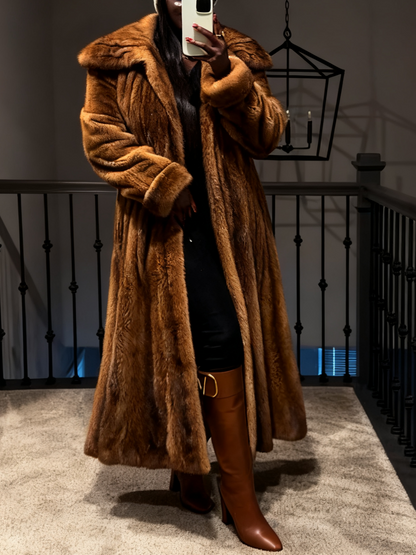 Luxury Winter Outerwear Full Long Camel Mink Fur Coat