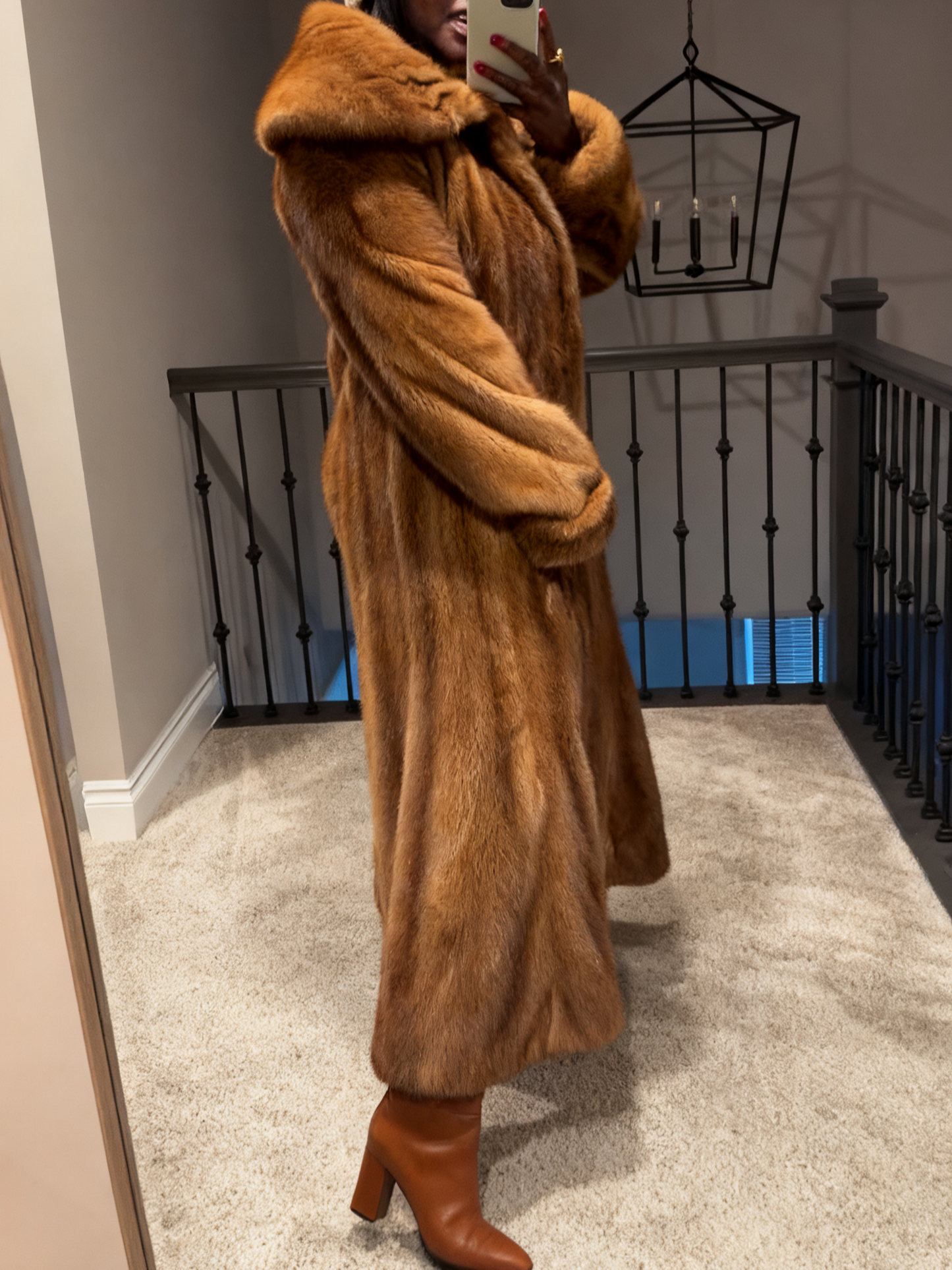 Luxury Winter Outerwear Full Long Camel Mink Fur Coat