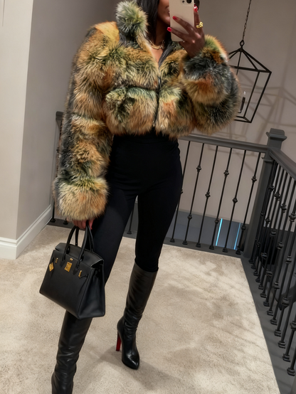 Colorful & Stylish Winter Outerwear Cropped Fur Jacket