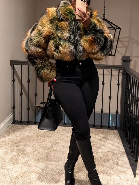 Colorful & Stylish Winter Outerwear Cropped Fur Jacket