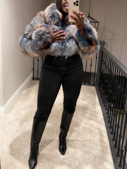 Colorful & Stylish Winter Outerwear Cropped Fur Jacket