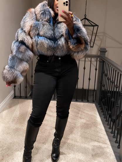 Colorful & Stylish Winter Outerwear Cropped Fur Jacket