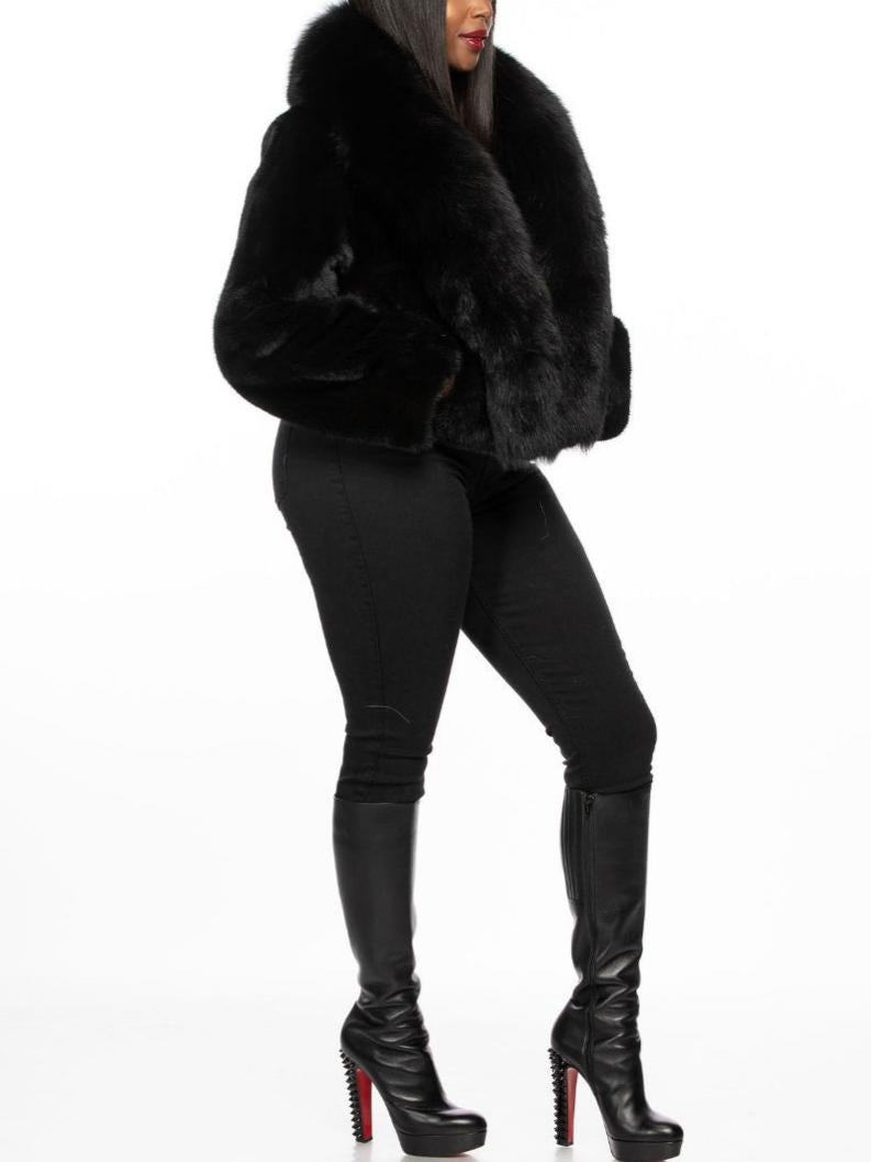 Stylish & Warm Winter Outerwear Black Mink Fox Cropped Jacket