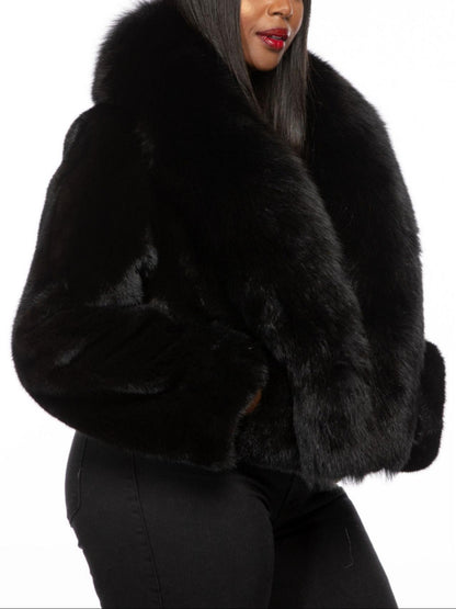 Stylish & Warm Winter Outerwear Black Mink Fox Cropped Jacket