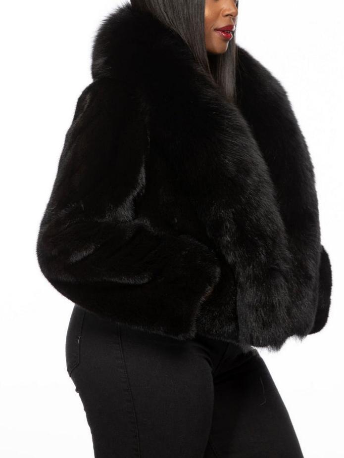 Stylish & Warm Winter Outerwear Black Mink Fox Cropped Jacket