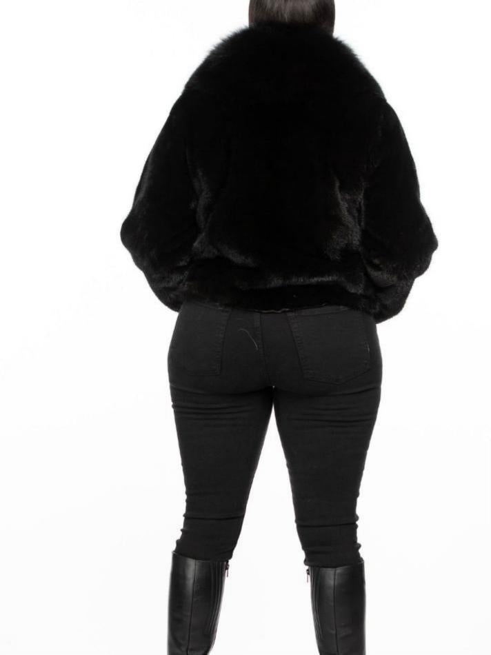 Stylish & Warm Winter Outerwear Black Mink Fox Cropped Jacket