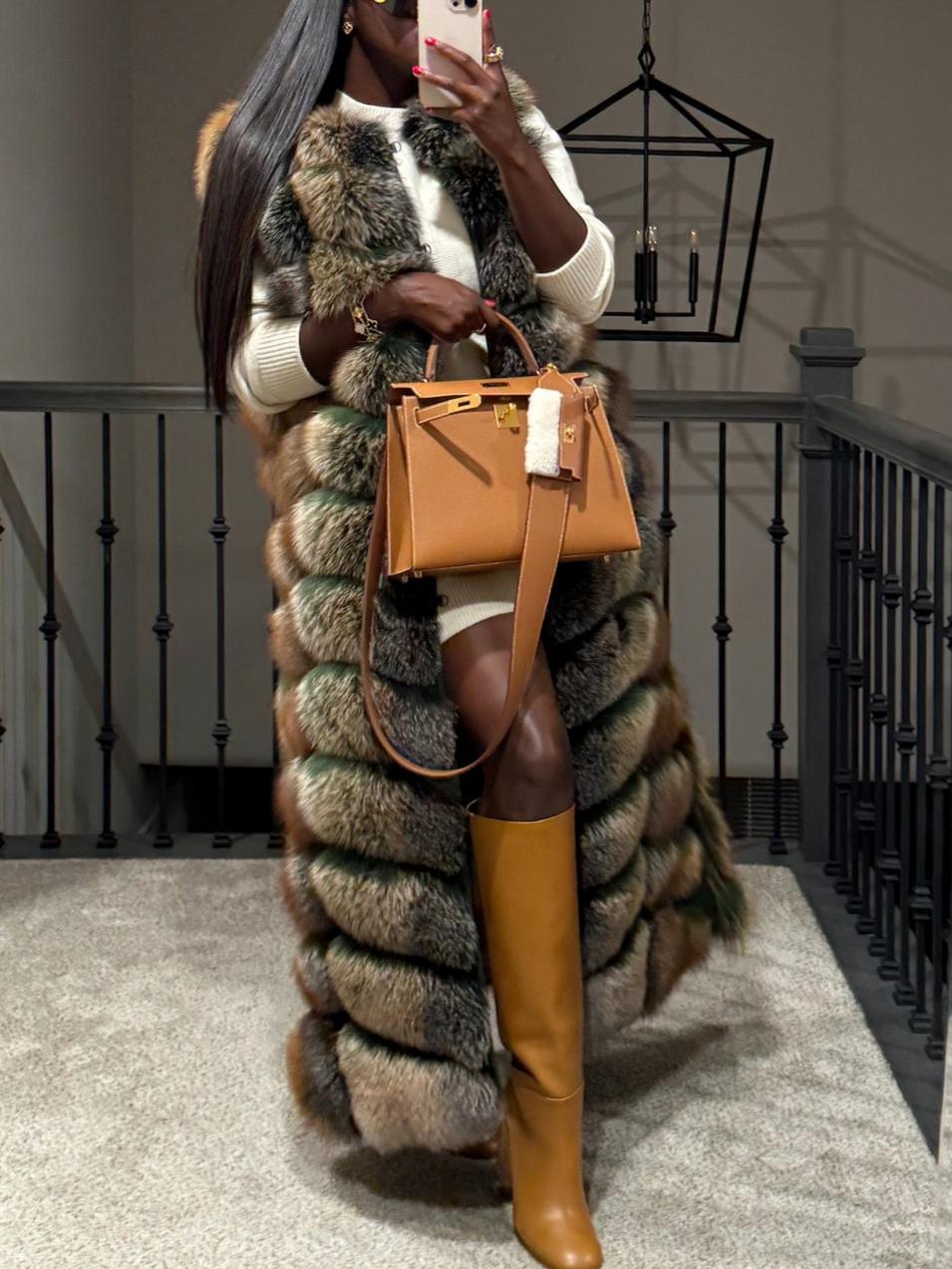 Multicolor Stylish Winter Sleeveless Outerwear Full Long Fur Vest