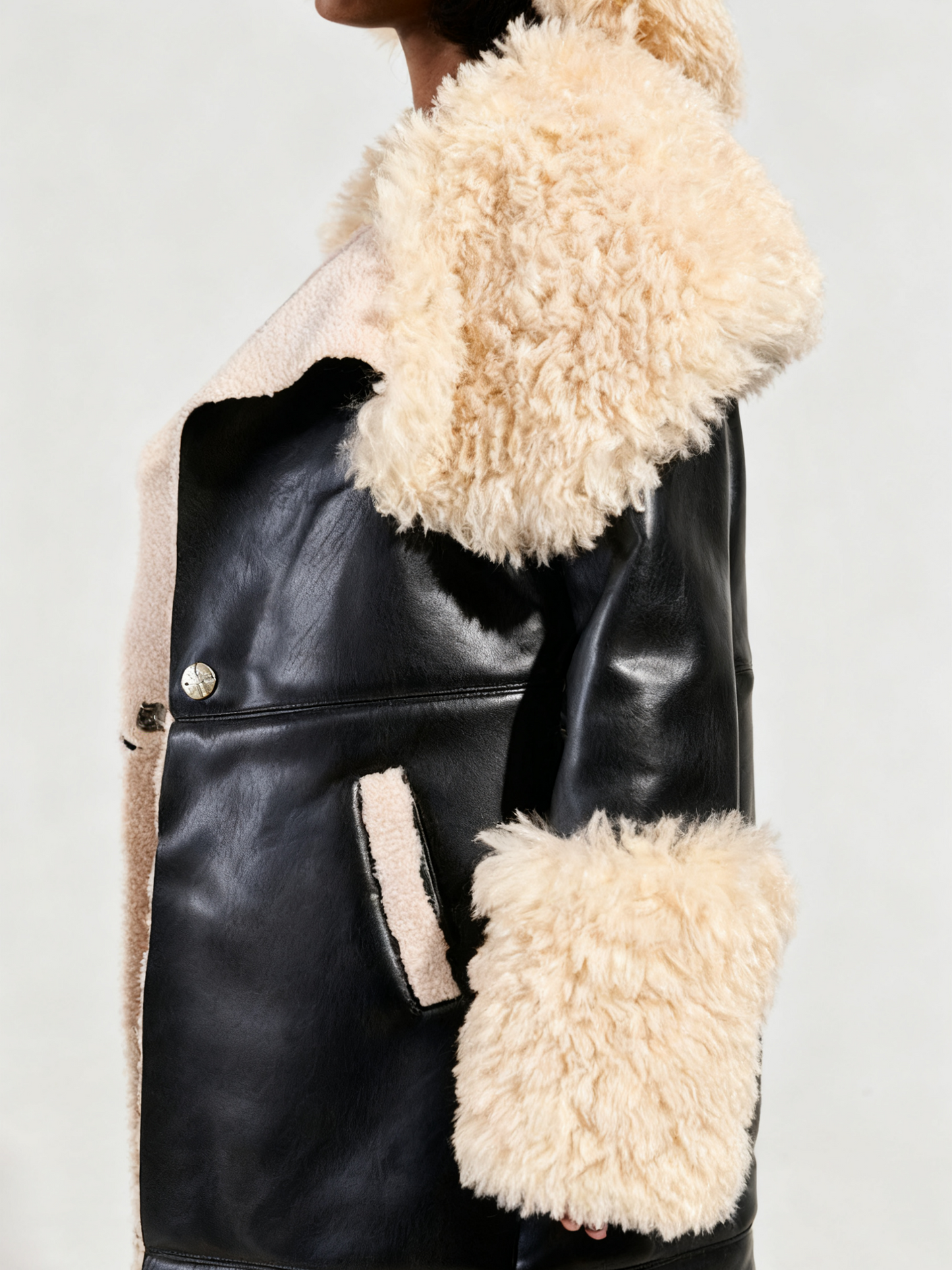 Fluffy Faux Leather Trench Coat