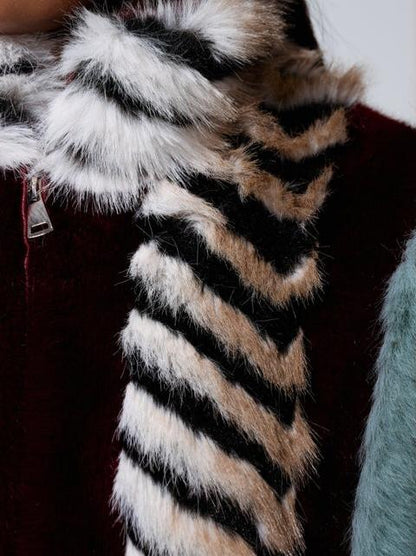 Multicolor Patchwork Cropped Fur Coat