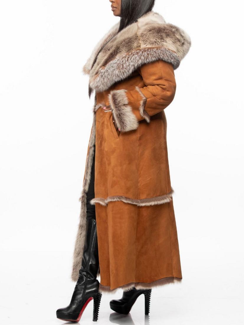 Stylish Long Shearling Fur Coat