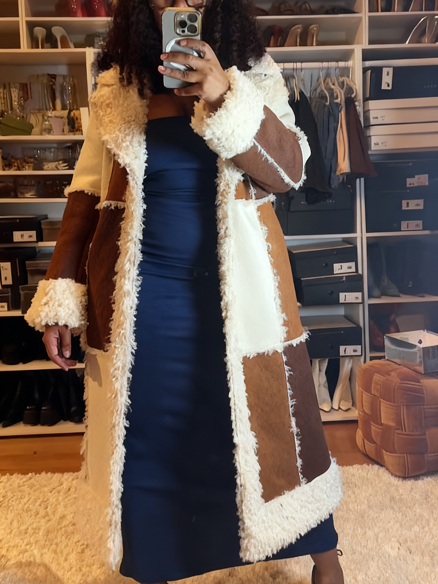 Stitched Contrast Lambskin Coat