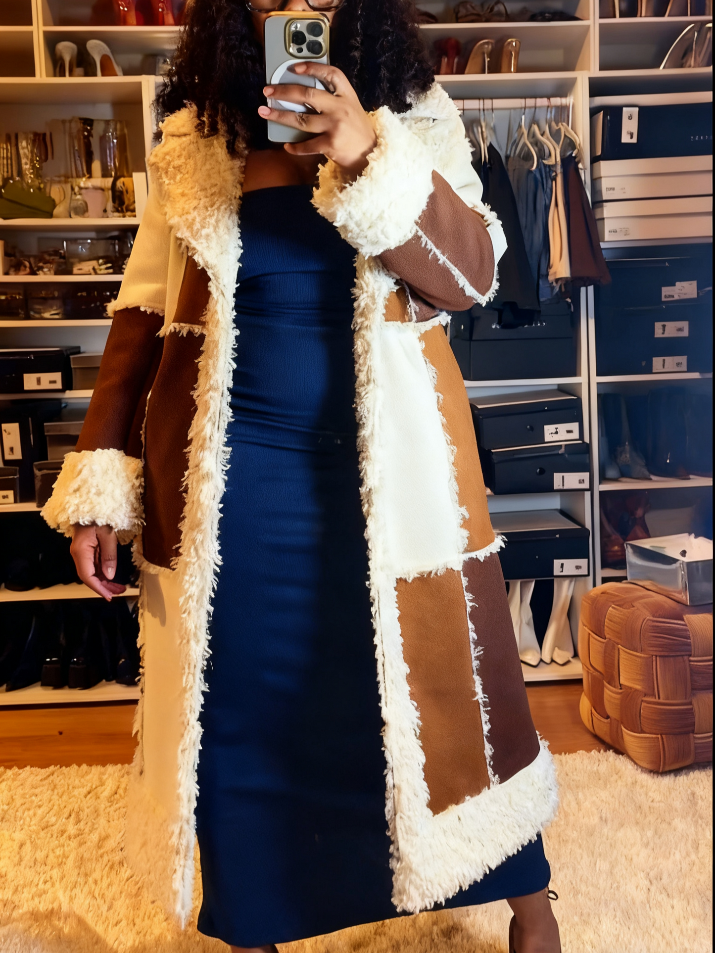 Stitched Contrast Lambskin Coat