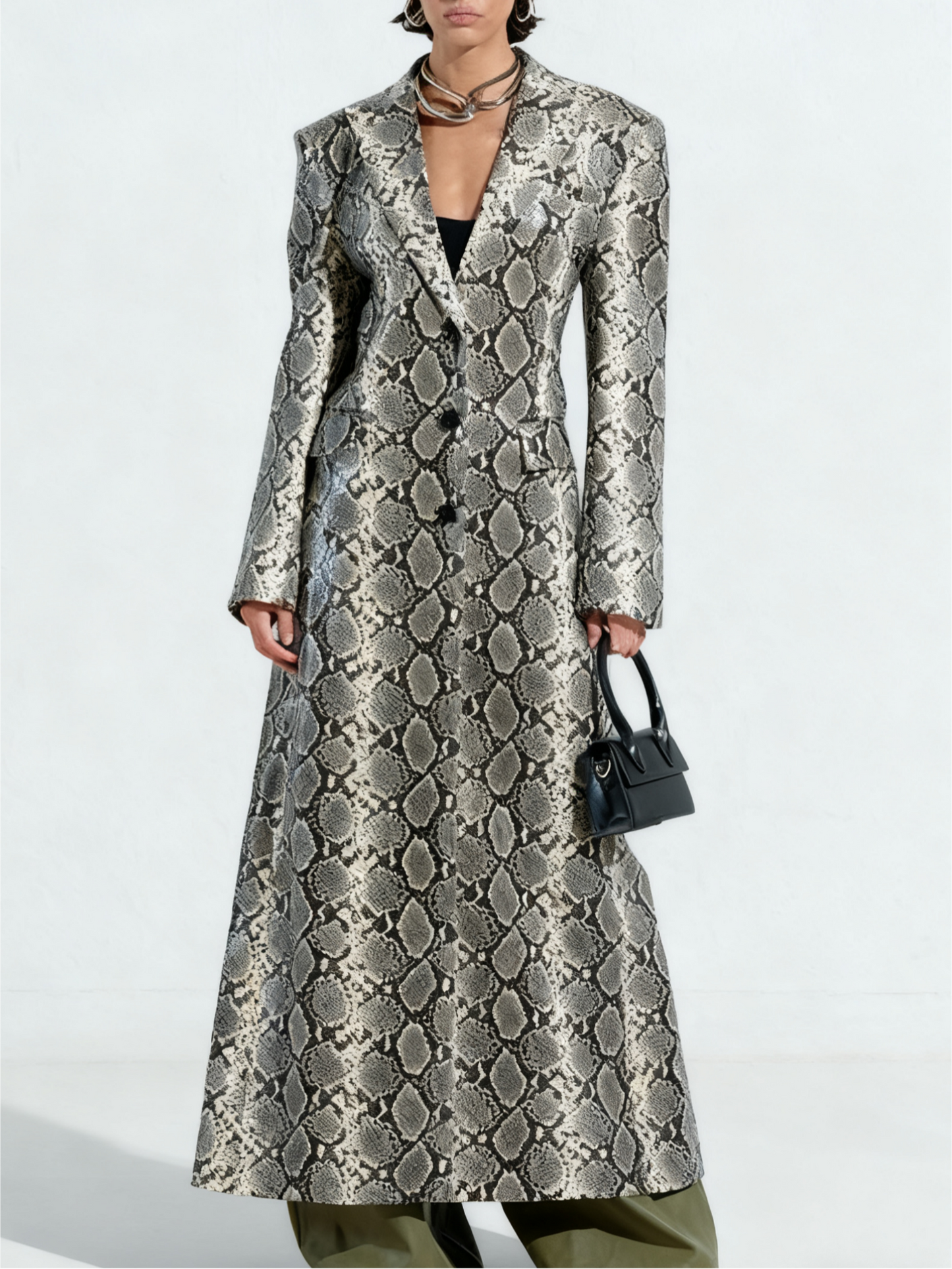 Snake-Print Long Coat