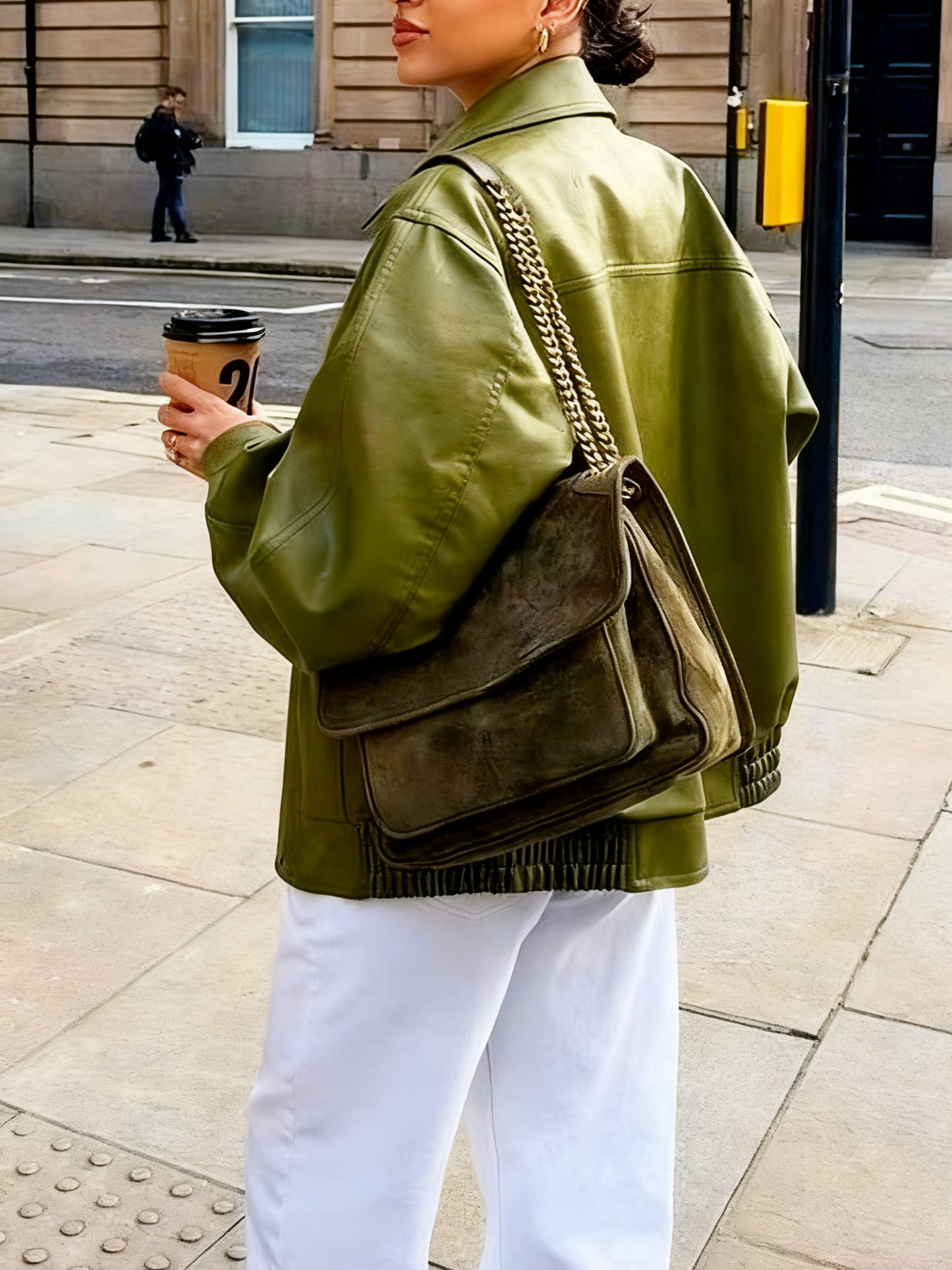 Faux Leather Ribbed Cuffs Bomber Jacket