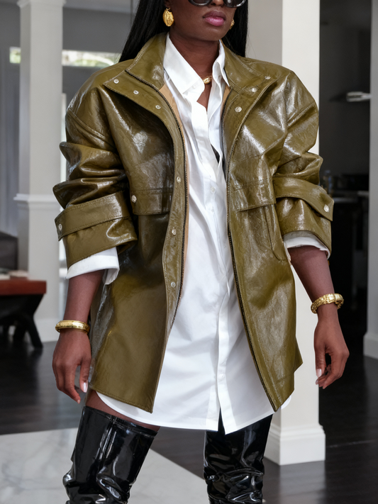 Patent Leather Cool Loose Leather Coat
