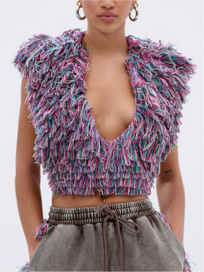 Deep V Neck Fringed Two Pieces Set
