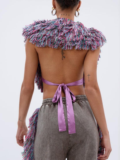 Deep V Neck Fringed Two Pieces Set