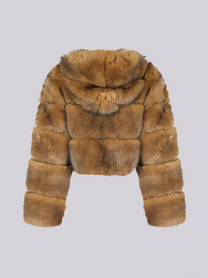 Faux Fur Hooded Short Coat