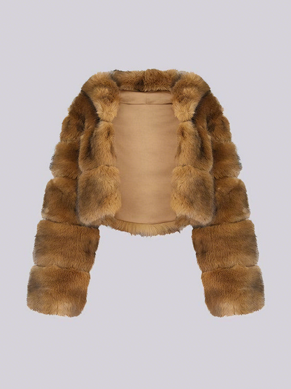 Faux Fur Hooded Short Coat