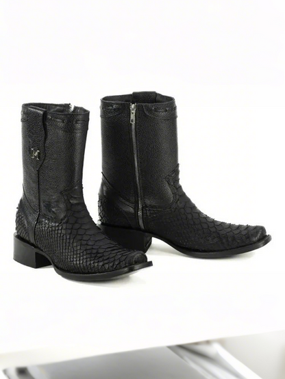 Men's Black Matte Python Zipper Ankle Boots
