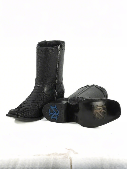 Men's Black Matte Python Zipper Ankle Boots