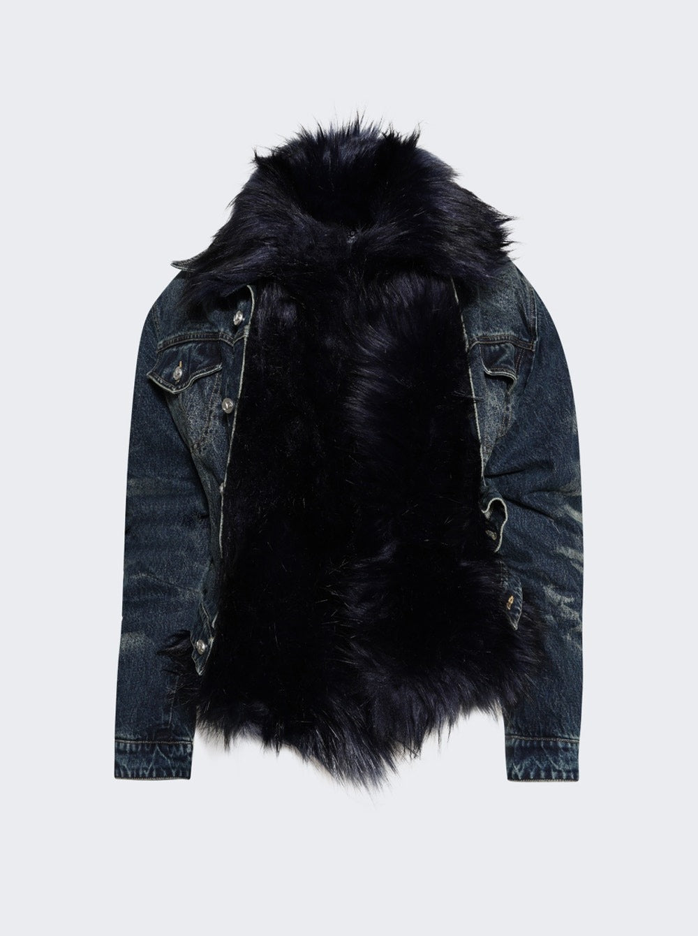 Faux Fur Cinched Denim Jacket