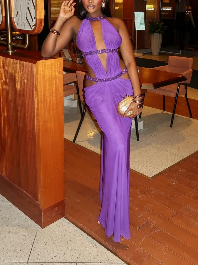 Violet Halter Neck Cutout Floor-Length Gown