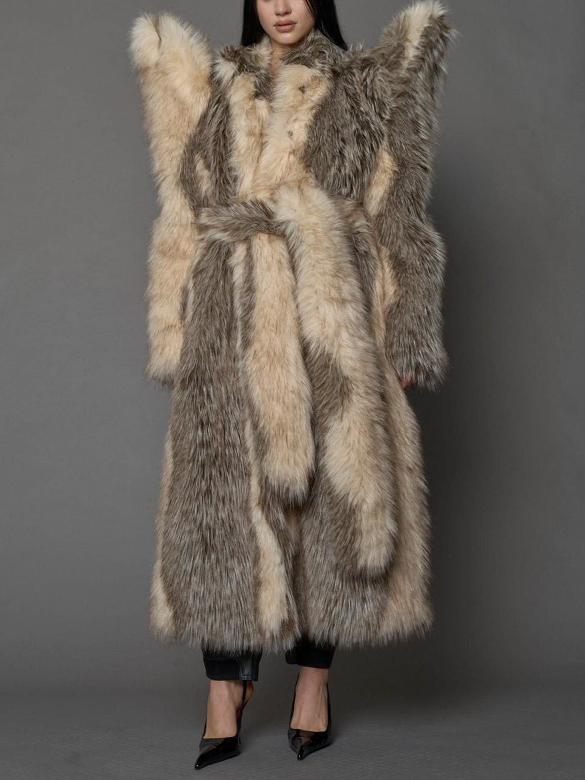 Statement Shoulder Faux Fur Coat