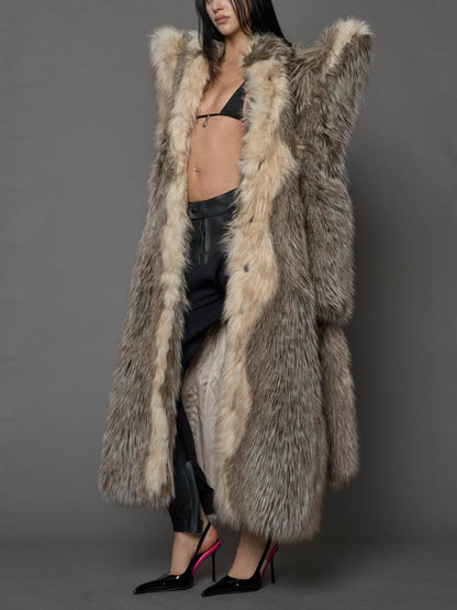 Statement Shoulder Faux Fur Coat