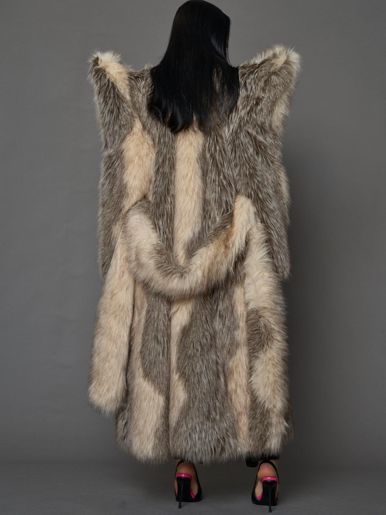 Statement Shoulder Faux Fur Coat