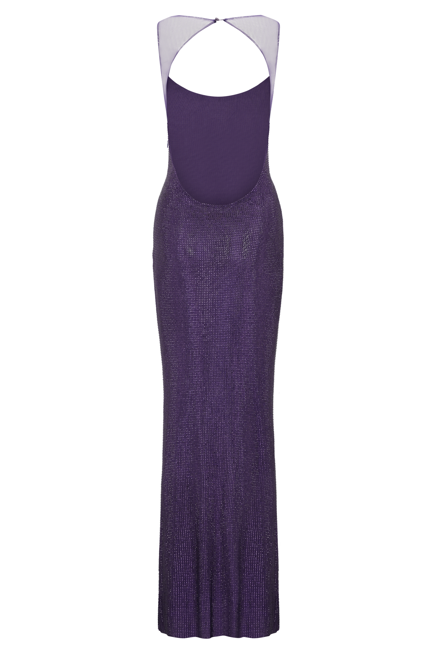 Luxury Plum Rhinestone Embellished Mesh Back Gown