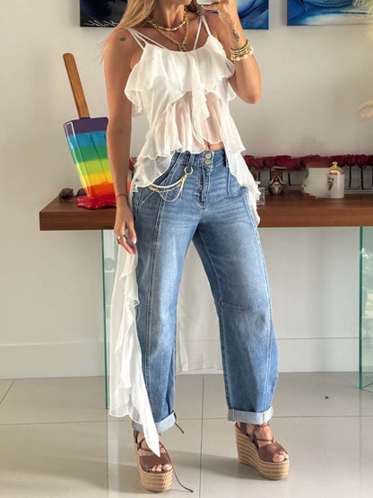 Ruffled Irregular Slip Top