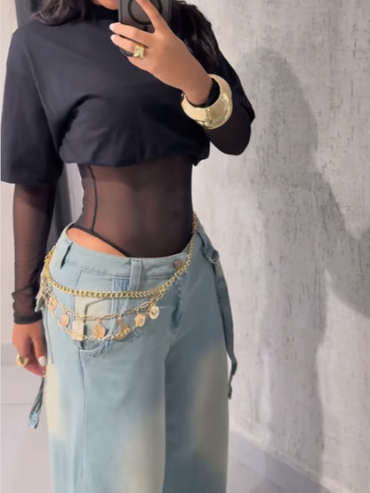 See-through Patchwork Romper T-shirt