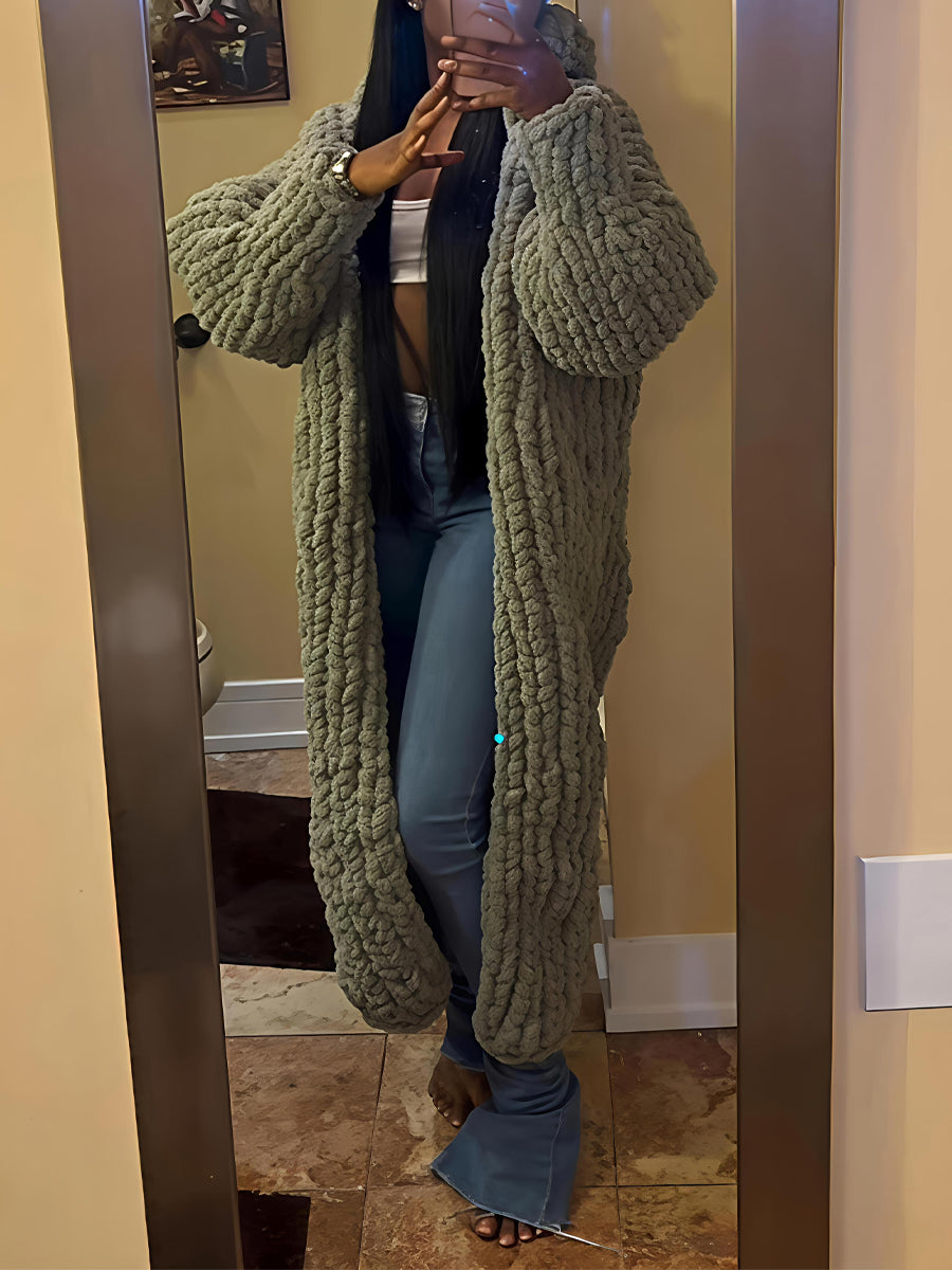 Hooded Collar Woolen Knit Cardigan