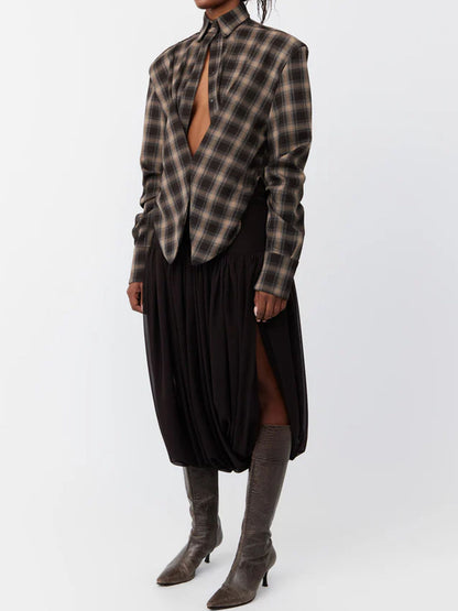 Plunging Neck Shoulder Padding Shirt