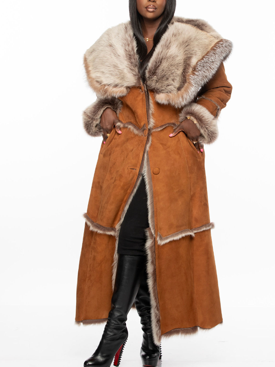 Stylish Long Shearling Fur Coat