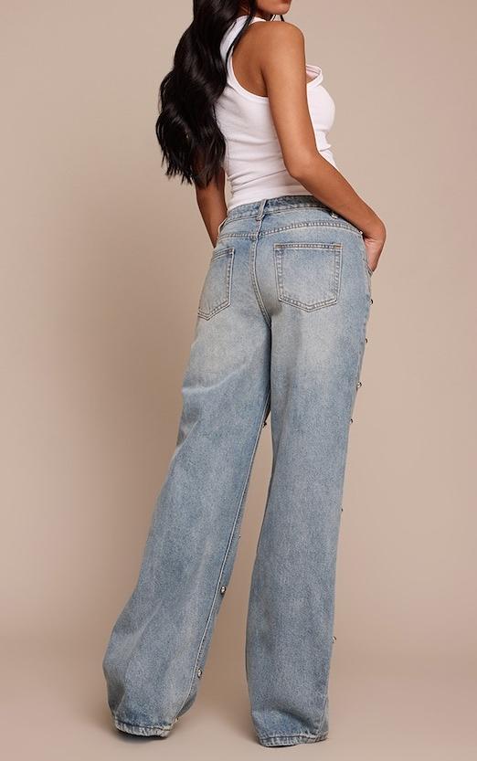 Blue Dome Stud High Waisted Denim Jeans