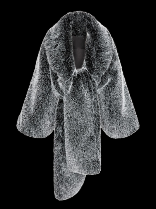Gray-Black Ombre Cropped Faux Mink Coat