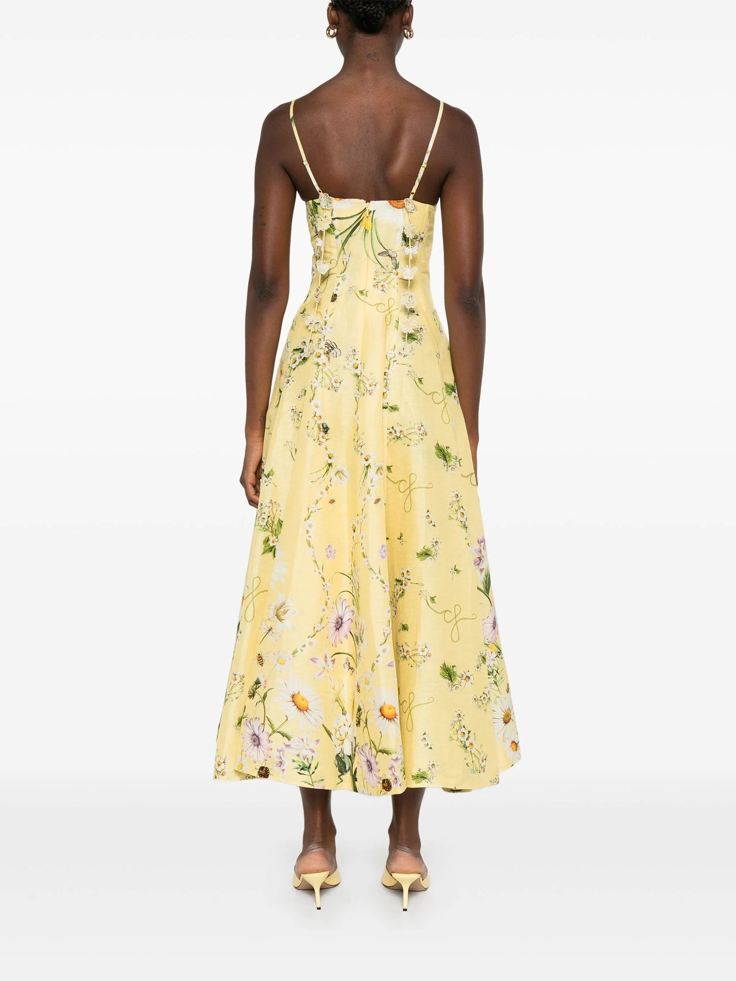 Daisy Print Spaghetti Strap Midi Dress