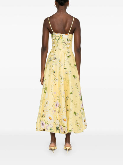 Daisy Print Spaghetti Strap Midi Dress