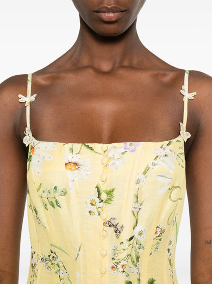 Daisy Print Spaghetti Strap Midi Dress