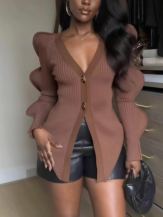 Stylish Long Sleeve V - Neck Cardigan