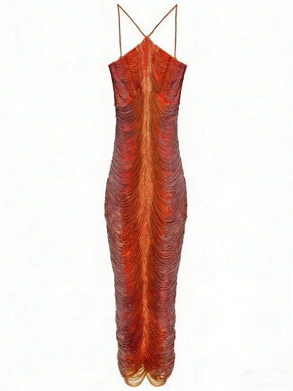 Luxe Crimson Ombre Shimmer Cami Maxi Dress