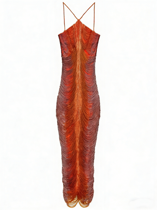Luxe Crimson Ombre Shimmer Cami Maxi Dress