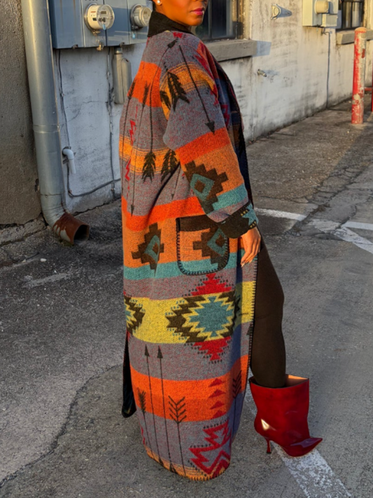 Printed Wool Long Duster